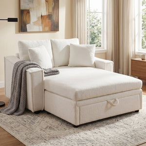 English Elm Modern Velvet Chaise Sofa with Hidden Storage Pocket Spring Support and Plush Pillows Beige N719S002440A