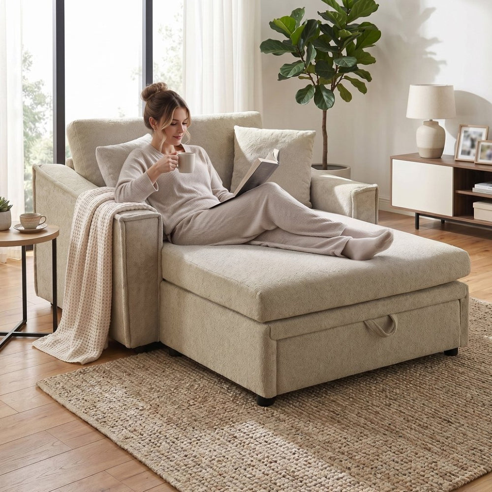 English Elm Modern Velvet Chaise Sofa with Hidden Storage Pocket Spring Support and Plush Pillows Brown N719S002440D