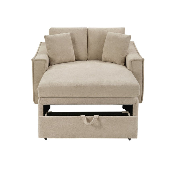 English Elm Modern Velvet Chaise Sofa with Hidden Storage Pocket Spring Support and Plush Pillows Brown N719S002440D