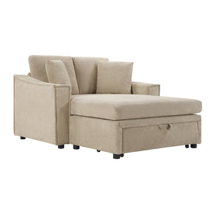 English Elm Modern Velvet Chaise Sofa with Hidden Storage Pocket Spring Support and Plush Pillows Brown N719S002440D