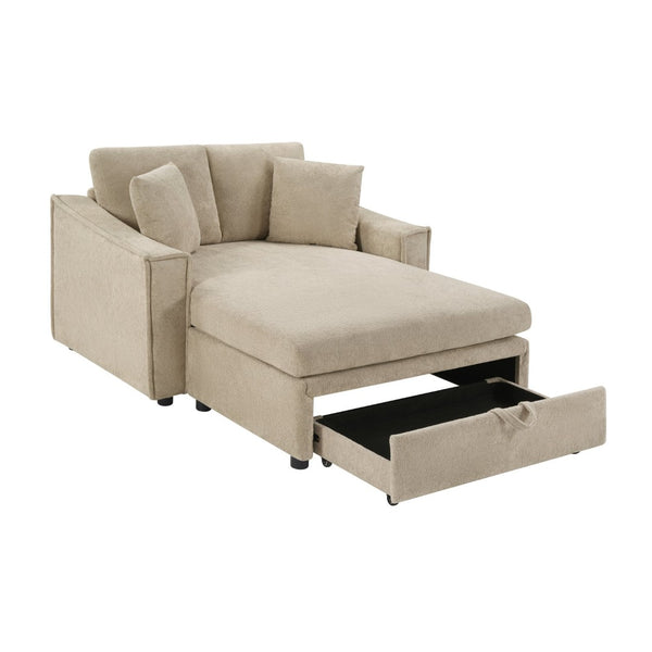 English Elm Modern Velvet Chaise Sofa with Hidden Storage Pocket Spring Support and Plush Pillows Brown N719S002440D