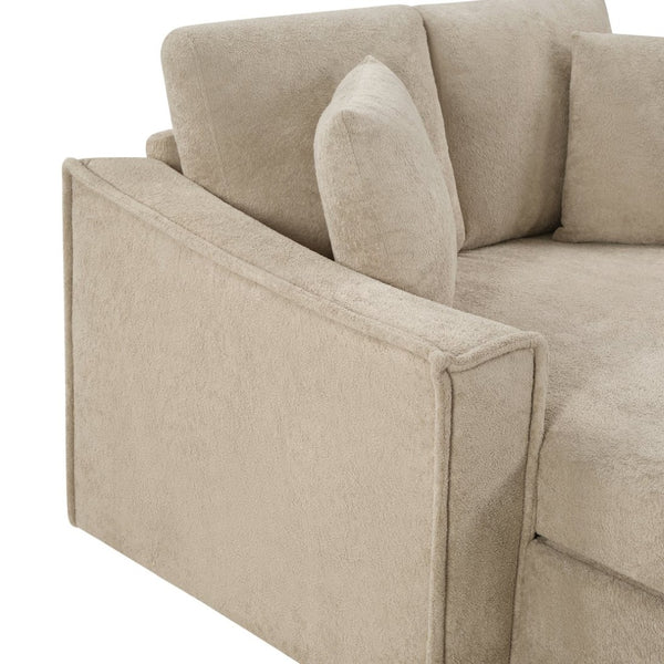English Elm Modern Velvet Chaise Sofa with Hidden Storage Pocket Spring Support and Plush Pillows Brown N719S002440D