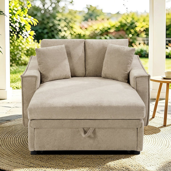 English Elm Modern Velvet Chaise Sofa with Hidden Storage Pocket Spring Support and Plush Pillows Brown N719S002440D