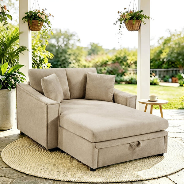 English Elm Modern Velvet Chaise Sofa with Hidden Storage Pocket Spring Support and Plush Pillows Brown N719S002440D