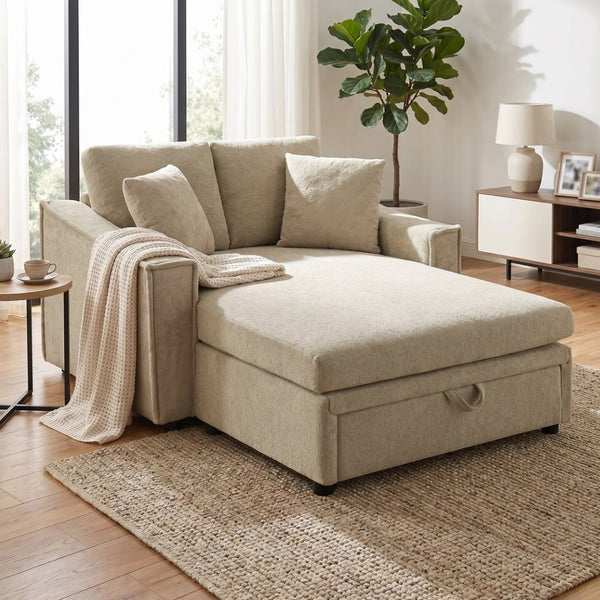 English Elm Modern Velvet Chaise Sofa with Hidden Storage Pocket Spring Support and Plush Pillows Brown N719S002440D