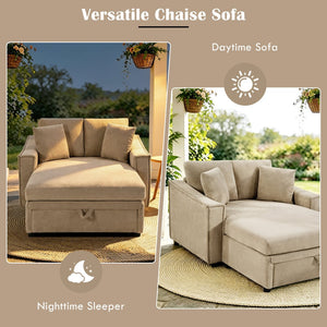 English Elm Modern Velvet Chaise Sofa with Hidden Storage Pocket Spring Support and Plush Pillows Brown N719S002440D