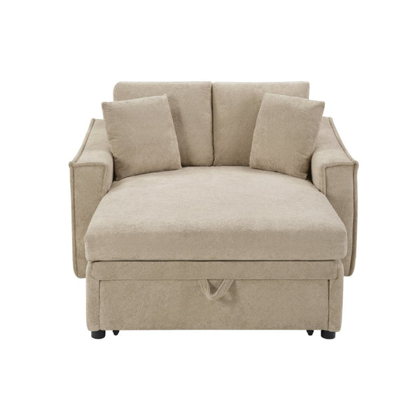 English Elm Modern Velvet Chaise Sofa with Hidden Storage Pocket Spring Support and Plush Pillows Brown N719S002440D