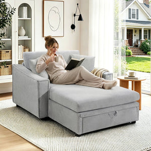 English Elm Modern Velvet Chaise Sofa with Hidden Storage Pocket Spring Support and Plush Pillows Grey N719S002440E