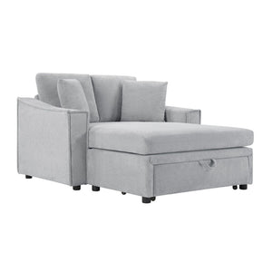 English Elm Modern Velvet Chaise Sofa with Hidden Storage Pocket Spring Support and Plush Pillows Grey N719S002440E