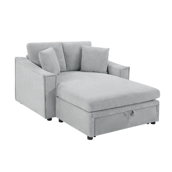 English Elm Modern Velvet Chaise Sofa with Hidden Storage Pocket Spring Support and Plush Pillows Grey N719S002440E