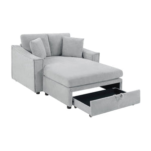 English Elm Modern Velvet Chaise Sofa with Hidden Storage Pocket Spring Support and Plush Pillows Grey N719S002440E