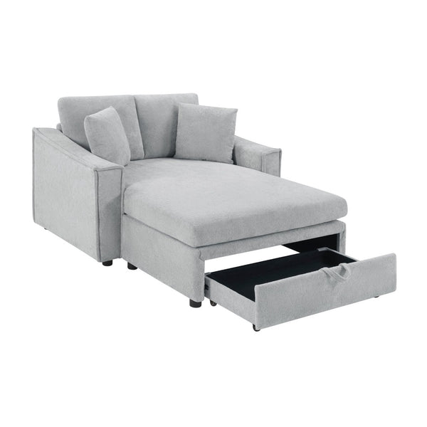 English Elm Modern Velvet Chaise Sofa with Hidden Storage Pocket Spring Support and Plush Pillows Grey N719S002440E