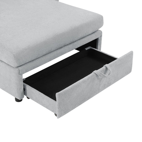 English Elm Modern Velvet Chaise Sofa with Hidden Storage Pocket Spring Support and Plush Pillows Grey N719S002440E