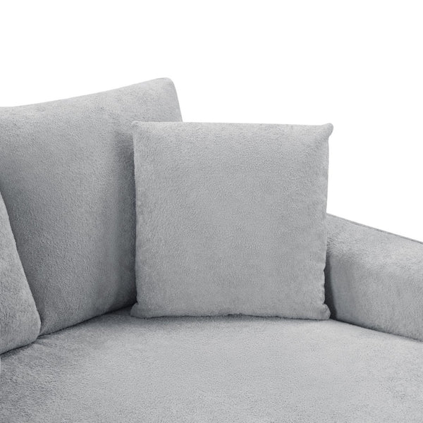English Elm Modern Velvet Chaise Sofa with Hidden Storage Pocket Spring Support and Plush Pillows Grey N719S002440E