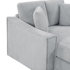 English Elm Modern Velvet Chaise Sofa with Hidden Storage Pocket Spring Support and Plush Pillows Grey N719S002440E