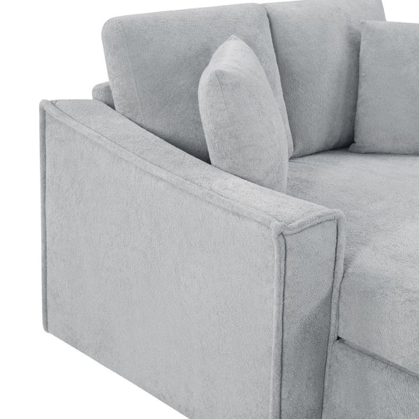 English Elm Modern Velvet Chaise Sofa with Hidden Storage Pocket Spring Support and Plush Pillows Grey N719S002440E