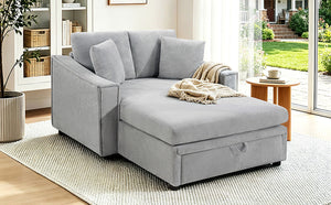 English Elm Modern Velvet Chaise Sofa with Hidden Storage Pocket Spring Support and Plush Pillows Grey N719S002440E
