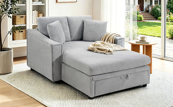 English Elm Modern Velvet Chaise Sofa with Hidden Storage Pocket Spring Support and Plush Pillows Grey N719S002440E