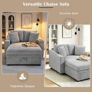 English Elm Modern Velvet Chaise Sofa with Hidden Storage Pocket Spring Support and Plush Pillows Grey N719S002440E
