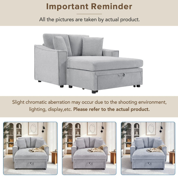 English Elm Modern Velvet Chaise Sofa with Hidden Storage Pocket Spring Support and Plush Pillows Grey N719S002440E