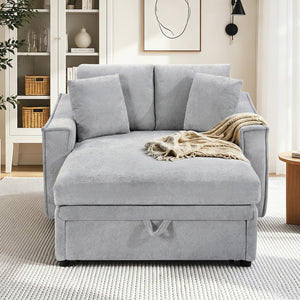 English Elm Modern Velvet Chaise Sofa with Hidden Storage Pocket Spring Support and Plush Pillows Grey N719S002440E