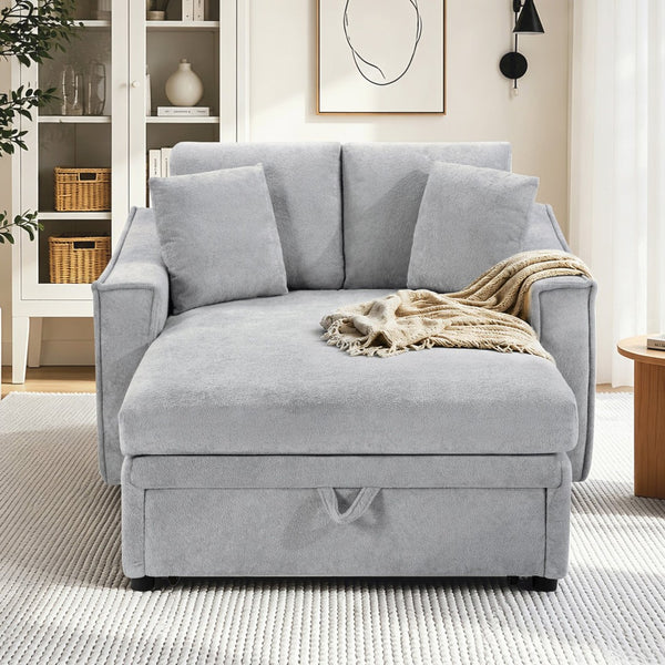 English Elm Modern Velvet Chaise Sofa with Hidden Storage Pocket Spring Support and Plush Pillows Grey N719S002440E