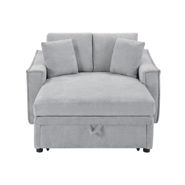 English Elm Modern Velvet Chaise Sofa with Hidden Storage Pocket Spring Support and Plush Pillows Grey N719S002440E