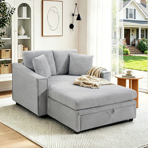 English Elm Modern Velvet Chaise Sofa with Hidden Storage Pocket Spring Support and Plush Pillows Grey N719S002440E