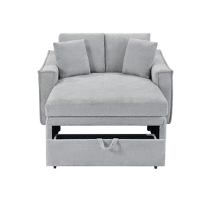 English Elm Modern Velvet Chaise Sofa with Hidden Storage Pocket Spring Support and Plush Pillows Grey N719S002440E
