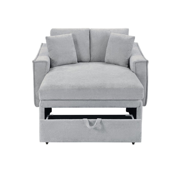 English Elm Modern Velvet Chaise Sofa with Hidden Storage Pocket Spring Support and Plush Pillows Grey N719S002440E