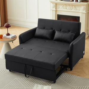 English Elm Orisfur. Pu Leather Convertible Loveseat Sleeper with Usb Ports for Studio Apartments Black N719S002450B