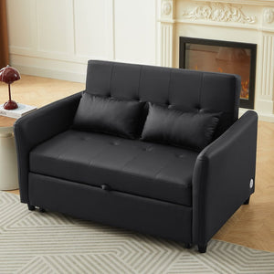 English Elm Orisfur. Pu Leather Convertible Loveseat Sleeper with Usb Ports for Studio Apartments Black N719S002450B