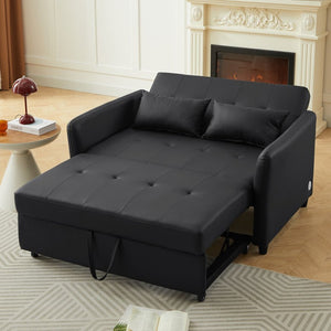 English Elm Orisfur. Pu Leather Convertible Loveseat Sleeper with Usb Ports for Studio Apartments Black N719S002450B