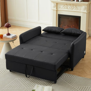 English Elm Orisfur. Pu Leather Convertible Loveseat Sleeper with Usb Ports for Studio Apartments Black N719S002450B