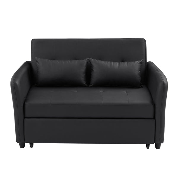 English Elm Orisfur. Pu Leather Convertible Loveseat Sleeper with Usb Ports for Studio Apartments Black N719S002450B