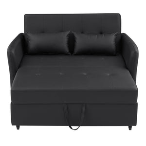 English Elm Orisfur. Pu Leather Convertible Loveseat Sleeper with Usb Ports for Studio Apartments Black N719S002450B