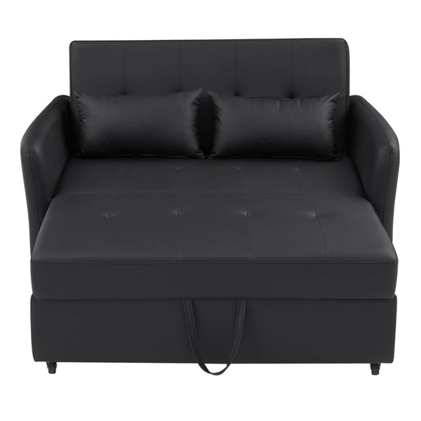 English Elm Orisfur. Pu Leather Convertible Loveseat Sleeper with Usb Ports for Studio Apartments Black N719S002450B