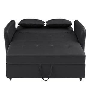 English Elm Orisfur. Pu Leather Convertible Loveseat Sleeper with Usb Ports for Studio Apartments Black N719S002450B