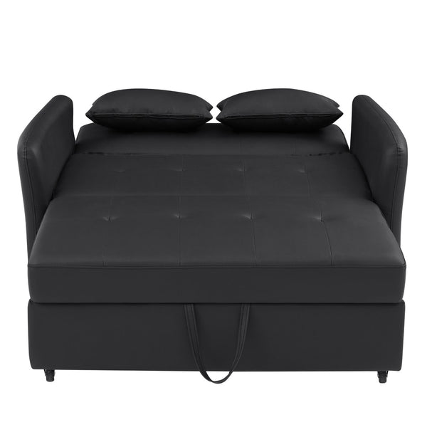 English Elm Orisfur. Pu Leather Convertible Loveseat Sleeper with Usb Ports for Studio Apartments Black N719S002450B