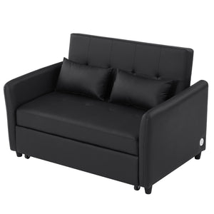 English Elm Orisfur. Pu Leather Convertible Loveseat Sleeper with Usb Ports for Studio Apartments Black N719S002450B