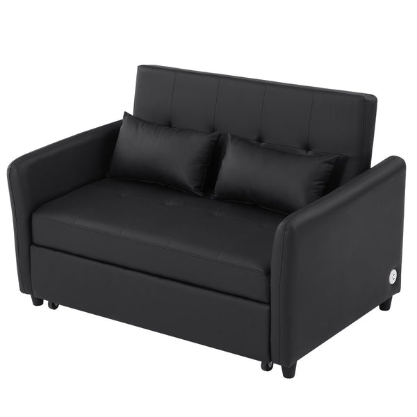 English Elm Orisfur. Pu Leather Convertible Loveseat Sleeper with Usb Ports for Studio Apartments Black N719S002450B