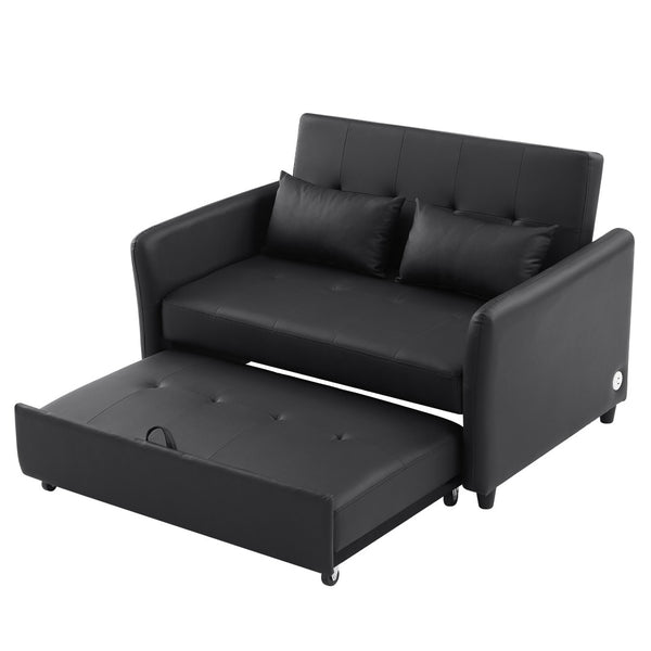 English Elm Orisfur. Pu Leather Convertible Loveseat Sleeper with Usb Ports for Studio Apartments Black N719S002450B