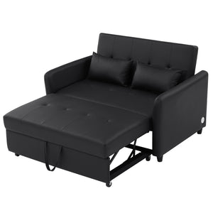 English Elm Orisfur. Pu Leather Convertible Loveseat Sleeper with Usb Ports for Studio Apartments Black N719S002450B