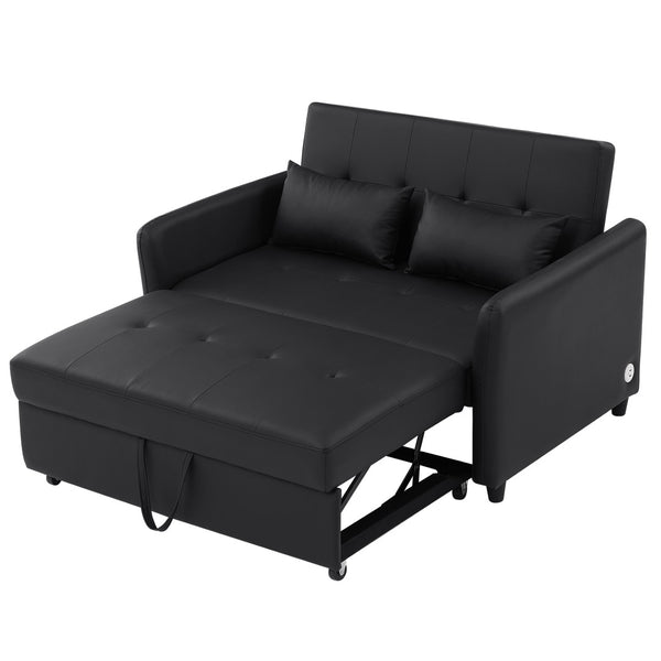 English Elm Orisfur. Pu Leather Convertible Loveseat Sleeper with Usb Ports for Studio Apartments Black N719S002450B
