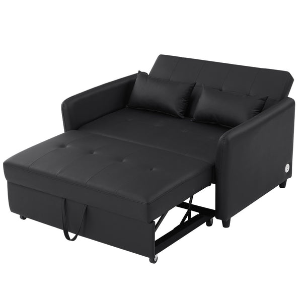 English Elm Orisfur. Pu Leather Convertible Loveseat Sleeper with Usb Ports for Studio Apartments Black N719S002450B