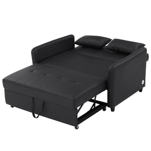 English Elm Orisfur. Pu Leather Convertible Loveseat Sleeper with Usb Ports for Studio Apartments Black N719S002450B
