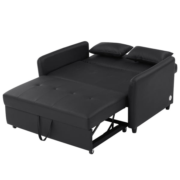 English Elm Orisfur. Pu Leather Convertible Loveseat Sleeper with Usb Ports for Studio Apartments Black N719S002450B