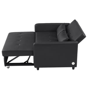 English Elm Orisfur. Pu Leather Convertible Loveseat Sleeper with Usb Ports for Studio Apartments Black N719S002450B