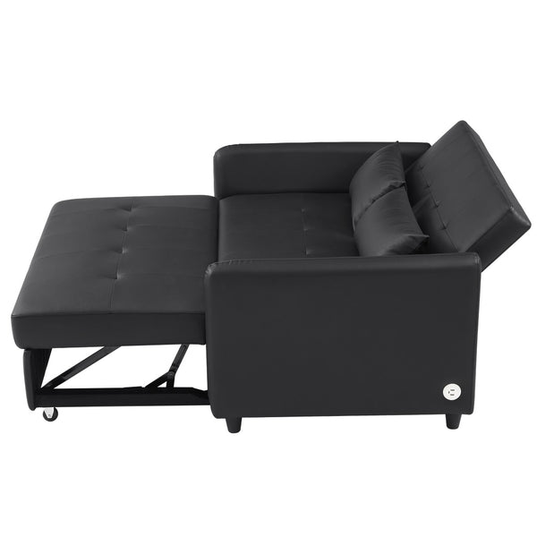 English Elm Orisfur. Pu Leather Convertible Loveseat Sleeper with Usb Ports for Studio Apartments Black N719S002450B