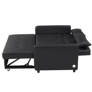 English Elm Orisfur. Pu Leather Convertible Loveseat Sleeper with Usb Ports for Studio Apartments Black N719S002450B